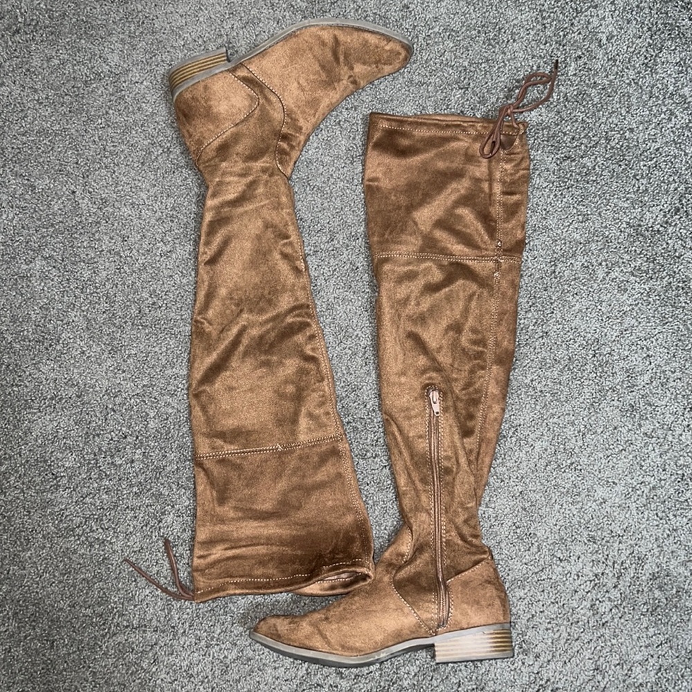 Light brown over the knee boots